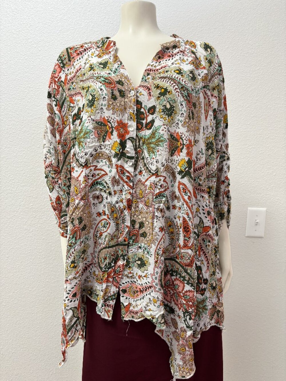 Grand & Greene New York 1X Paisley Boho Button Front Tunic Blouse Plus Size